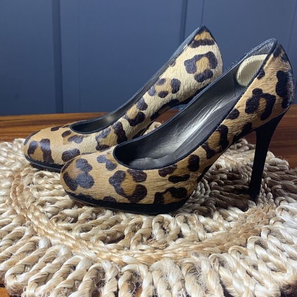 Stuart Weitzman‎ 7M Leopard Calf Hair Stiletto Animal tan black Platform - Picture 4 of 14